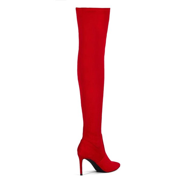 ⚡Women's Suede Red Sexy 4.3 inch Tang Thigh High Boots Over Knee Pointed Toe - Picture 5 of 9